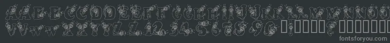 AlphaBizzyBee-fontti – harmaat kirjasimet mustalla taustalla