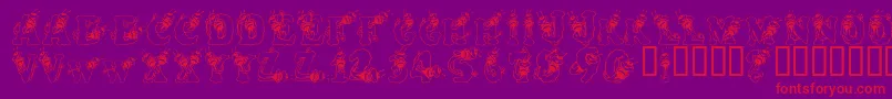 AlphaBizzyBee-Schriftart – Rote Schriften auf violettem Hintergrund