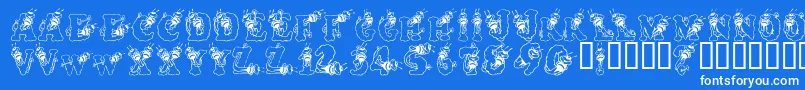 AlphaBizzyBee-Schriftart – Weiße Schriften auf blauem Hintergrund