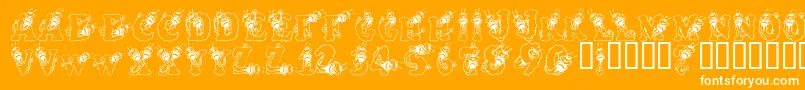 AlphaBizzyBee-Schriftart – Weiße Schriften auf orangefarbenem Hintergrund