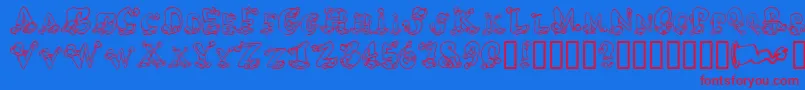 AlphaElfin-Schriftart – Rote Schriften auf blauem Hintergrund