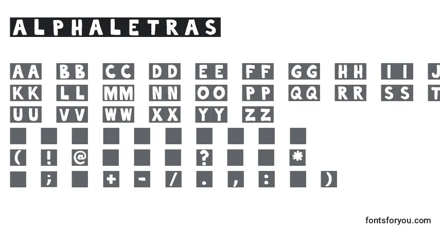 Alphaletras-fontti – aakkoset, numerot, erikoismerkit