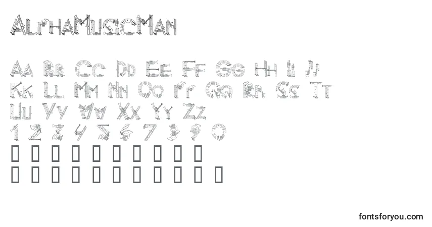 A fonte AlphaMusicMan (119271) – alfabeto, números, caracteres especiais