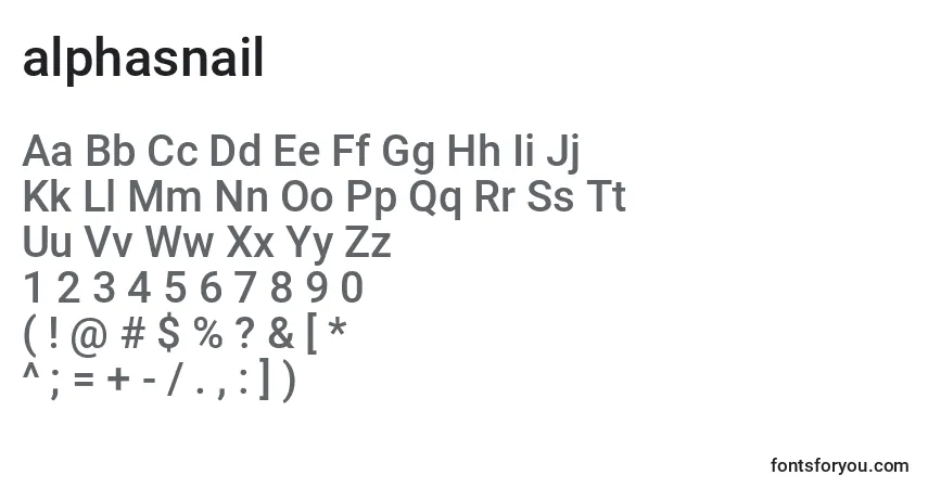A fonte Alphasnail (119274) – alfabeto, números, caracteres especiais