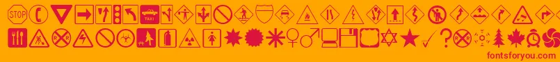 DingdongSignsOTheTimes-Schriftart – Rote Schriften auf orangefarbenem Hintergrund
