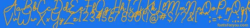 Weitere Informationen zur Aluria-Schriftart Aluria-Schriftart – Orangefarbene Schriften auf blauem Hintergrund
