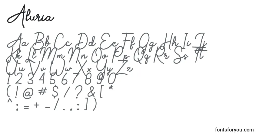 Schriftart Aluria (119286) – Alphabet, Zahlen, spezielle Symbole