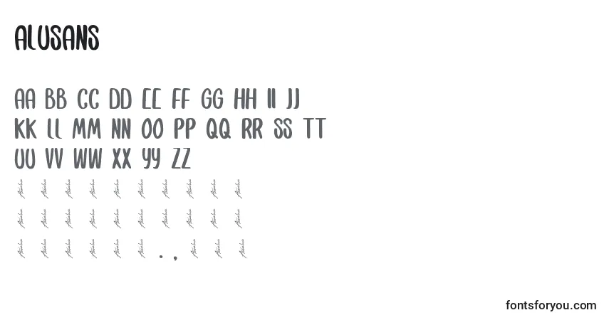 Schriftart Alusans – Alphabet, Zahlen, spezielle Symbole