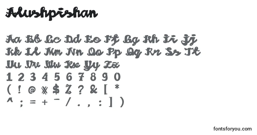 A fonte Alushpishan – alfabeto, números, caracteres especiais