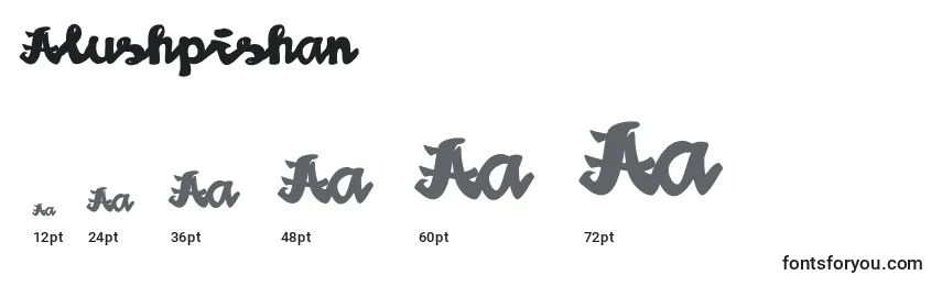 Размеры шрифта Alushpishan