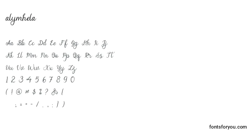 Schriftart Alymhela – Alphabet, Zahlen, spezielle Symbole