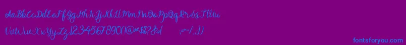 alymhela-Schriftart – Blaue Schriften auf violettem Hintergrund