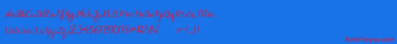 alymhela Font – Red Fonts on Blue Background