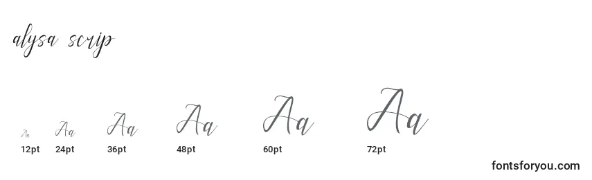 Размеры шрифта Alysa scrip
