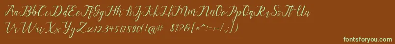 フォントalysa scrip – 緑色の文字が茶色の背景にあります。