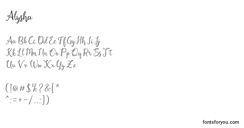 Шрифт Alysha – алфавит, цифры, специальные символы