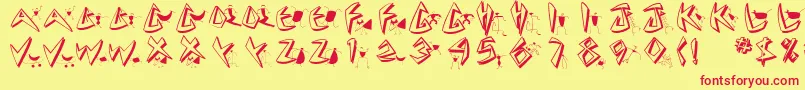 Cuneatecaps-Schriftart – Rote Schriften auf gelbem Hintergrund