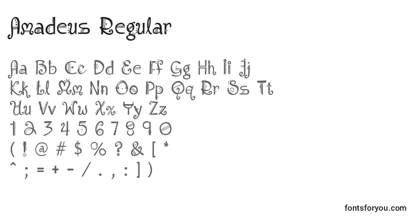 Schriftart Amadeus Regular – Alphabet, Zahlen, spezielle Symbole
