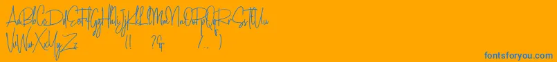 Amanda Santiago Demo-Schriftart – Blaue Schriften auf orangefarbenem Hintergrund