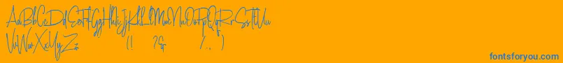 Amanda Santiago Demo-Schriftart – Blaue Schriften auf orangefarbenem Hintergrund