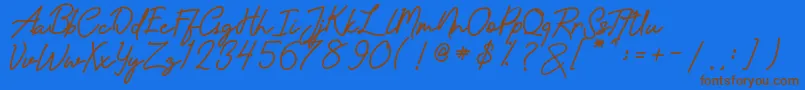 フォントamandasignature – 茶色の文字が青い背景にあります。