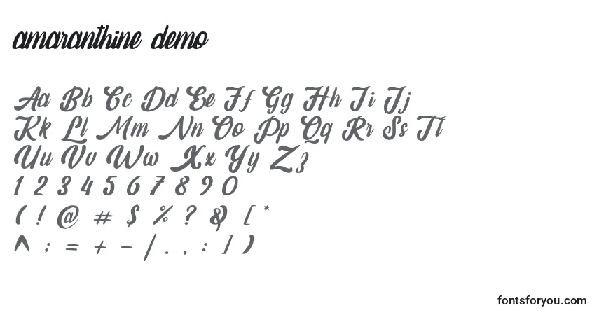 Schriftart Amaranthine demo – Alphabet, Zahlen, spezielle Symbole