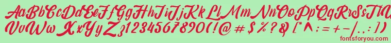 amaranthine demo-Schriftart – Rote Schriften auf grünem Hintergrund