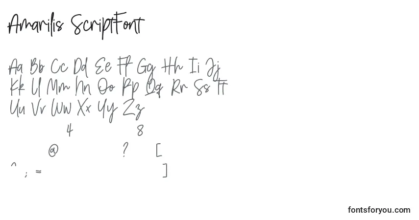 Czcionka Amarilis ScriptFont – alfabet, cyfry, specjalne znaki
