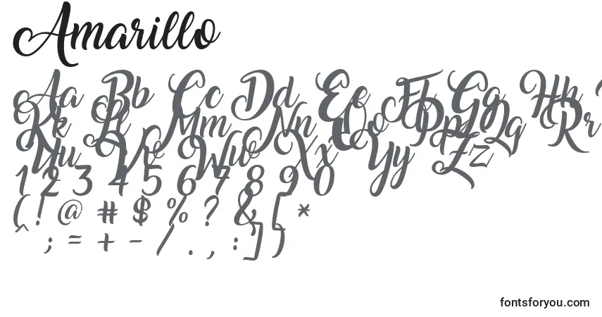 Schriftart Amarillo (119320) – Alphabet, Zahlen, spezielle Symbole
