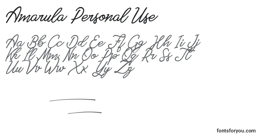 Czcionka Amarula Personal Use – alfabet, cyfry, specjalne znaki