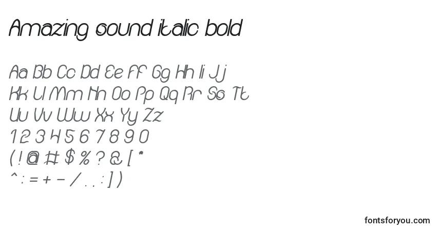 Czcionka Amazing sound italic bold – alfabet, cyfry, specjalne znaki