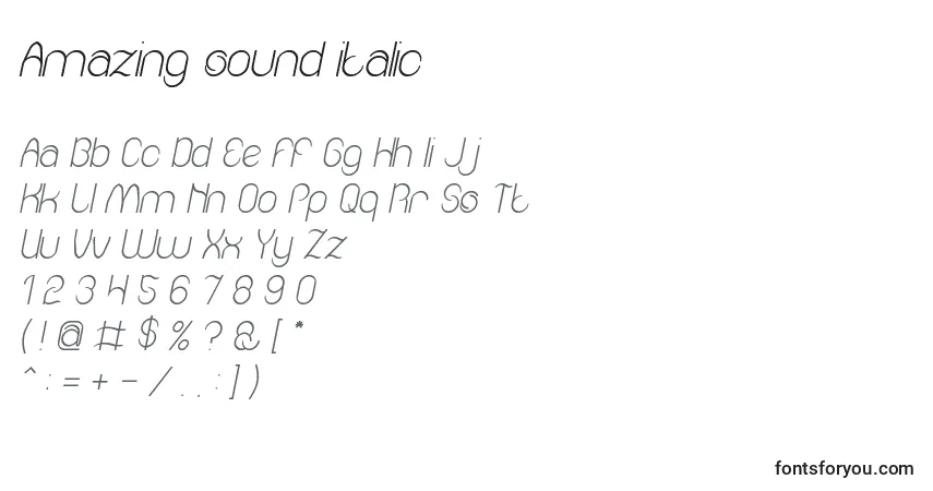 Шрифт Amazing sound italic – алфавит, цифры, специальные символы