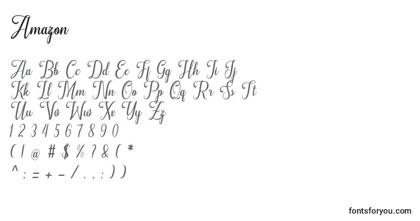 Schriftart Amazon (119329) – Alphabet, Zahlen, spezielle Symbole