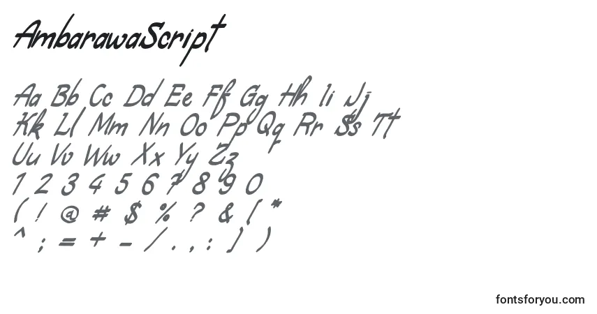 A fonte AmbarawaScript – alfabeto, números, caracteres especiais