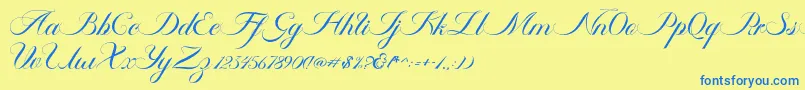 Fonte Ambergris Script Free Personal – fontes azuis em um fundo amarelo