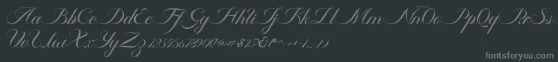 Ambergris Script Free Personal-fontti – harmaat kirjasimet mustalla taustalla