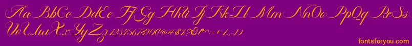 フォントAmbergris Script Free Personal – 紫色の背景にオレンジのフォント