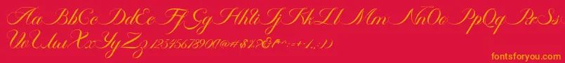 Fonte Ambergris Script Free Personal – fontes laranjas em um fundo vermelho