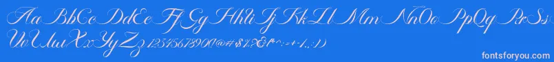 フォントAmbergris Script Free Personal – ピンクの文字、青い背景