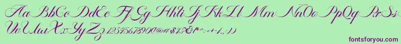 Czcionka Ambergris Script Free Personal – fioletowe czcionki na zielonym tle