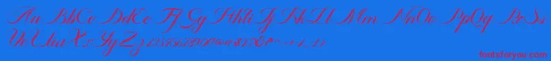 Ambergris Script Free Personal-fontti – punaiset fontit sinisellä taustalla