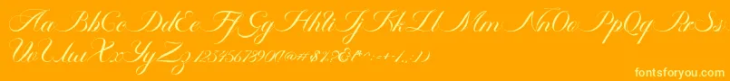 Ambergris Script Free Personal-fontti – keltaiset fontit oranssilla taustalla