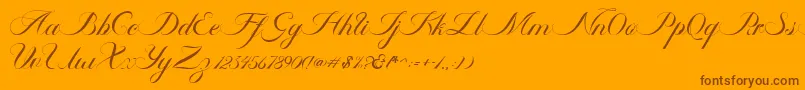 フォントAmbergris Script Free Personal – オレンジの背景に茶色のフォント