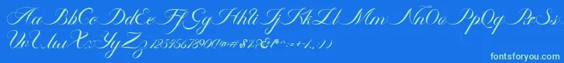 Czcionka Ambergris Script Free Personal – zielone czcionki na niebieskim tle