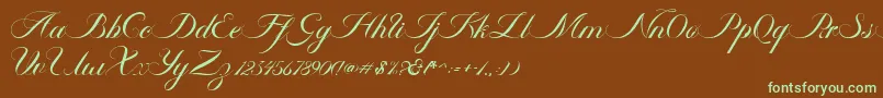 Ambergris Script Free Personal-fontti – vihreät fontit ruskealla taustalla