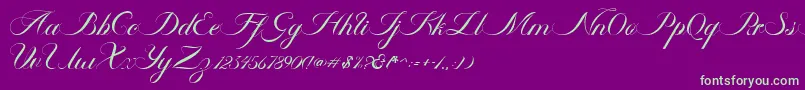 Ambergris Script Free Personal-Schriftart – Grüne Schriften auf violettem Hintergrund