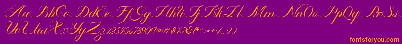 Czcionka Ambergris Script Free Personal – pomarańczowe czcionki na fioletowym tle