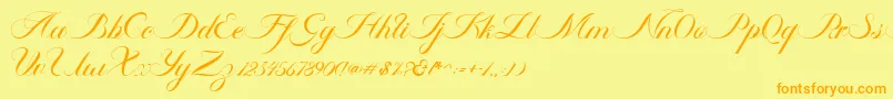 フォントAmbergris Script Free Personal – オレンジの文字が黄色の背景にあります。