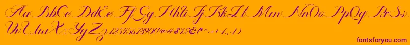 Ambergris Script Free Personal-fontti – violetit fontit oranssilla taustalla