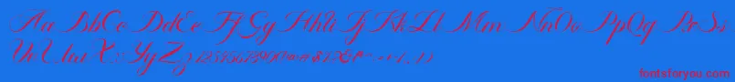 Ambergris Script Free Personal-Schriftart – Rote Schriften auf blauem Hintergrund